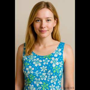 TAHARI HAWAIIAN PRINT BLUE FLORAL CROP TANK TOP SIZE 10 PETITE